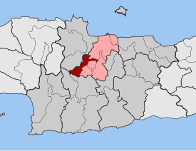 Localização da unidade municipal de Gorgolainis (vermelho) no município de Heraclião (rosa) e na unidade regional homónima