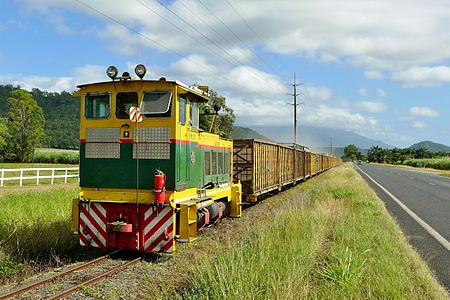 A narrow-gauge sugar cane train in Queensland during 2015 Daintree + train Killaloe, 2015.JPG