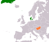 Location map for Denmark and Hungary.