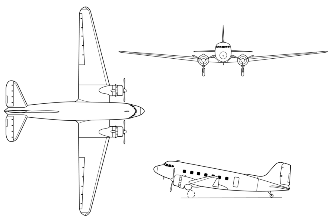 File:Douglas C-47 Skytrain 3-view line drawing.gif