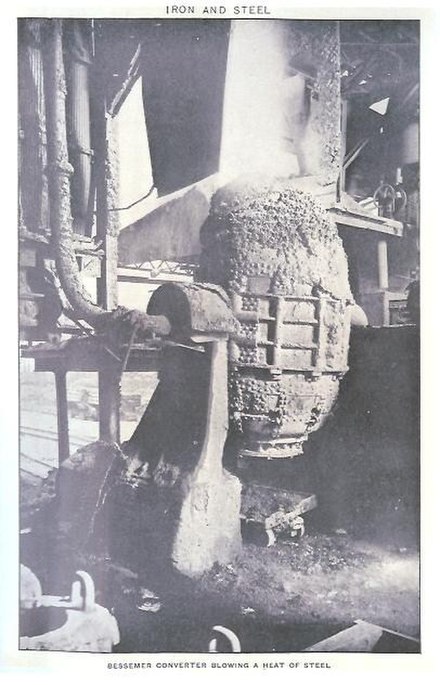 A Bessemer converter blowing a heat of steel