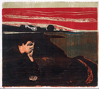 Aften. Melankoli I, 1896. Træsnit. 41.1 ×  55.7 cm. Munch Museum, Oslo