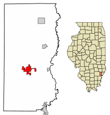 Áreas incorporadas y no incorporadas del condado de Edwards en Illinois Albion Highlights.svg
