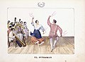 El Cundiman (1847) de José Honorato Lozano. Los bailarines visten barong tagalog y baro't saya a rayas de colores.