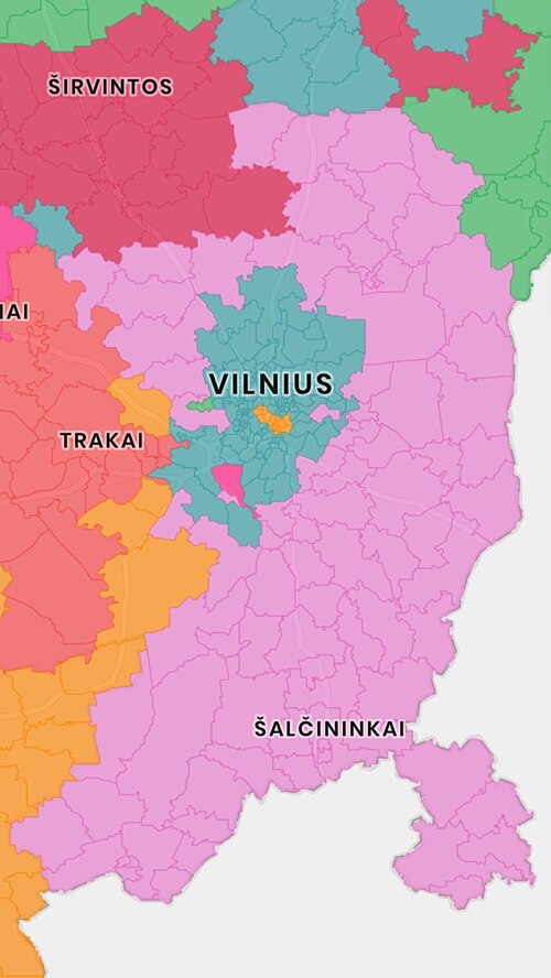 Elderships where Electoral Action of Poles in Lithuania – Christian Families Alliance had majority of votes during 2020 Lithuania's parliamentary elec