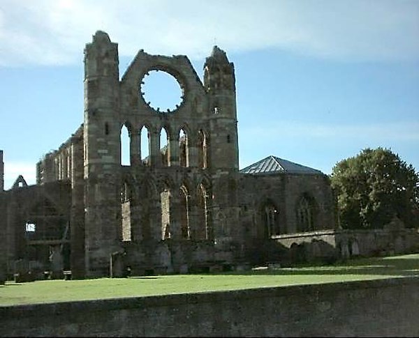 Elgin Cathedral, from the south-east. Construction of it was begun under the supervision of Bishop Andrew Moray.