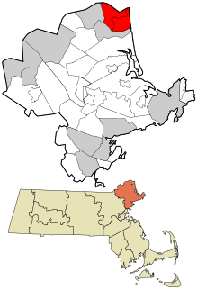 Essex County Massachusetts áreas incorporadas e não incorporadas Salisbury em destaque.