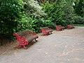 Benches by the bandstand at Battersea Park.