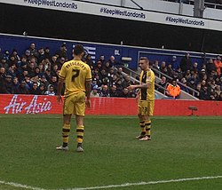 Ryan Fredericks (7) playing for Fulham. Fulham Fredericks and O'Hara.JPG