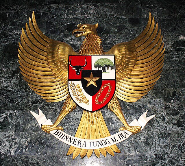 The statue of Garuda Pancasila displayed in the Ruang Kemerdekaan (Independence Room) at the National Monument (Monas), Jakarta.