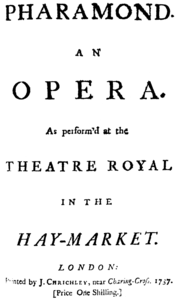 Pagina de titlu a libretului, Londra 1737