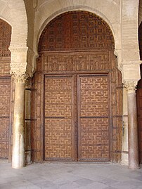 A carved cedar door in the Great Mosque of Kairouan (the Mosque of Uqba), in Tunisia