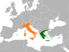 Location map for Greece and Italy.