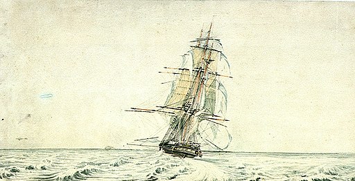 HMS Doris rounding to under all sail to pick up a man RMG PU6140 (cropped)