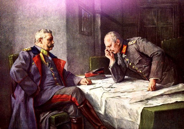 Hindenburg (seated) and Ludendorff. Painting by Hugo Vogel