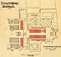 Grundriss der Hospitalkirche in Stuttgart von de:Richard Böklen, 1905. Rote Markierung des Chorgestühls ergänzt.