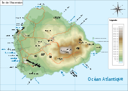 แผนที่ของเกาะอัสเซนชันแสดงที่ตั้งจอร์จทาวน์