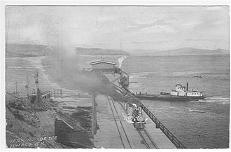Nahcotta is on the right in this 1914 postcard, shown as moored at the floating dock. Ilwaco RR Megler WA.jpg