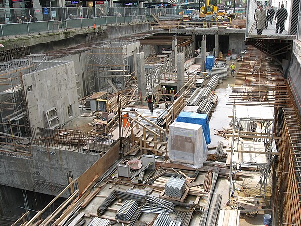 Canada Line subway station construction at the mall in 2008