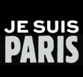 Charlie Hebdon iskun jälkeen käytettyä Je Suis Charlie -merkkiä muistuttava Je Suis Paris -merkki.