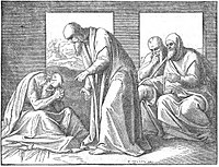 "Job and his three friends". From: The story of the Bible from Genesis to Revelation (1873). Job and his three friends.jpg