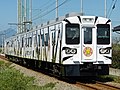 ホワイトタイガー柄となった上信電鉄700形電車。