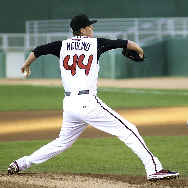 Nicolino pitching for the Lansing Lugnuts in 2011