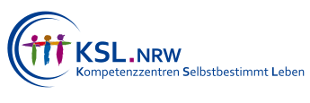 KSL.NRW als Logo: Links ein Kreis mit bunten Figuren, die die Vielfalt der Menschen visualisieren sollen; daneben steht KSL.NRW, darunter Kompetenzzentren Selbstbestimmt Leben