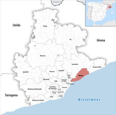 Die Lage des Gerichtsbezirk Mataró in der Provinz Barcelona