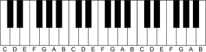 The white keys of the musical keyboard correspond to months with 31 day months. (F corresponds to January.) Klaviatur-3-en.svg