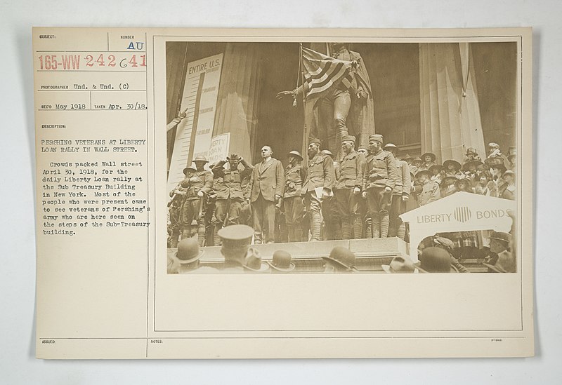 File:Liberty Bonds - Public Gatherings - New York - 3rd Campaign - Pershing Veterans at Liberty Loan rally in Wall Street - NARA - 45493219.jpg