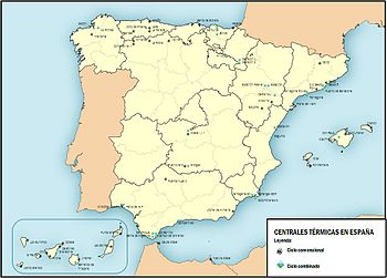 Distribución en España de las centrales térmicas en 2012.
