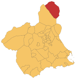 Extensión del término municipal dentro de la Región de Murcia.