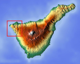 A tenói hegylánc elhelyezkedési térképe.