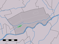 Das Dorfzentrum (dunkelgrün) und das statistische Viertel (hellgrün) von Cabauw in der Gemeinde Lopik.