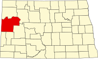 マッケンジー郡の位置を示したノースダコタ州の地図