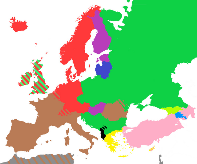 Mapa obszarów występowania grup językowych w Europie.