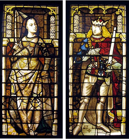 Maximilian I and Mary of Burgundy, stained glass, Basilica of the Holy Blood in Bruges, between 1480 and 1490