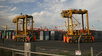 Straddle carriers at work at the Port of Melbourne, Australia