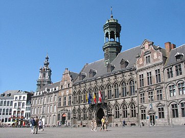 The Town Hall, and behind it on the left, is the belfry