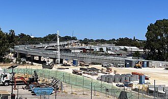 Long concrete viaduct viewed from far away