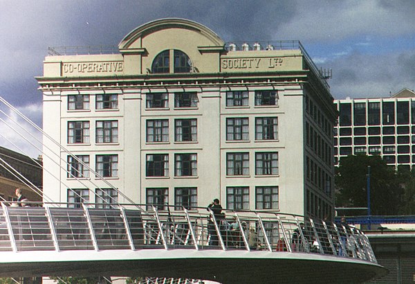 The old Co-operative building behind the Gateshead Millennium Bridge in Newcastle upon Tyne