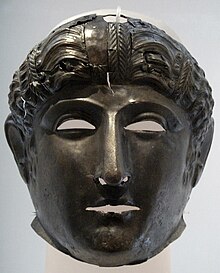 Bronze face mask from Trimontium, on display at the National Museum of Scotland, Edinburgh NewsteadDSCF6328.jpg