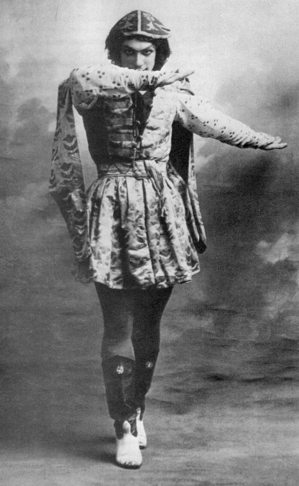 Nijinsky in Le Festin, a suite of classic dances performed on the opening night of the Ballets Russes in Paris, May 1909. The company's courier later 