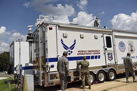 A mobile emergency operations center, in this case operated by the North Carolina Air National Guard