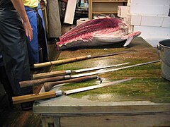 Knives used to fillet tuna at the Tsukiji fish market