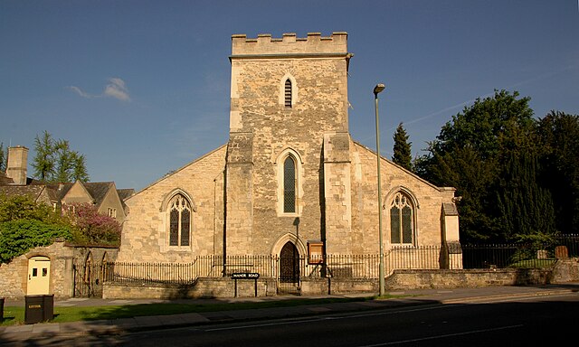 St Cross's west front, showing the medieval tower flanked by largely 19th-century aisles.