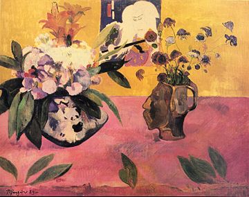 Paul Gauguin, Nature morte à l'estampe japonaise (Flowers Against a Yellow Background), 1889, oil on canvas, 72.4 × 93.7 cm, Museum of Contemporary Art, Tehran