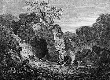 Frontispiece illustration to the first edition. The Swaledale night-scene. Peter Bell 1819 illustration.jpg