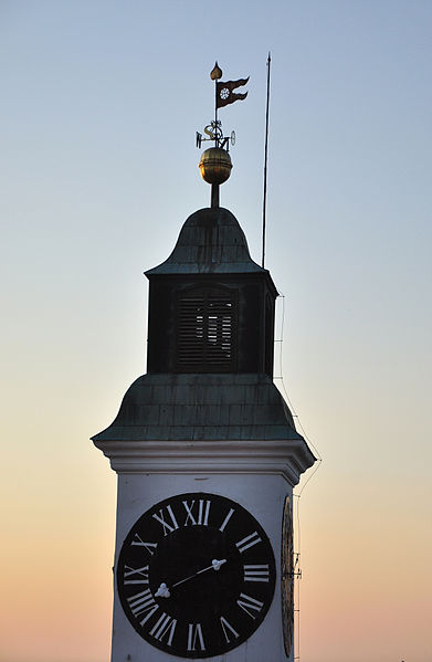 File:PetrovaradinskaTvrdjavaTowerClock.jpg